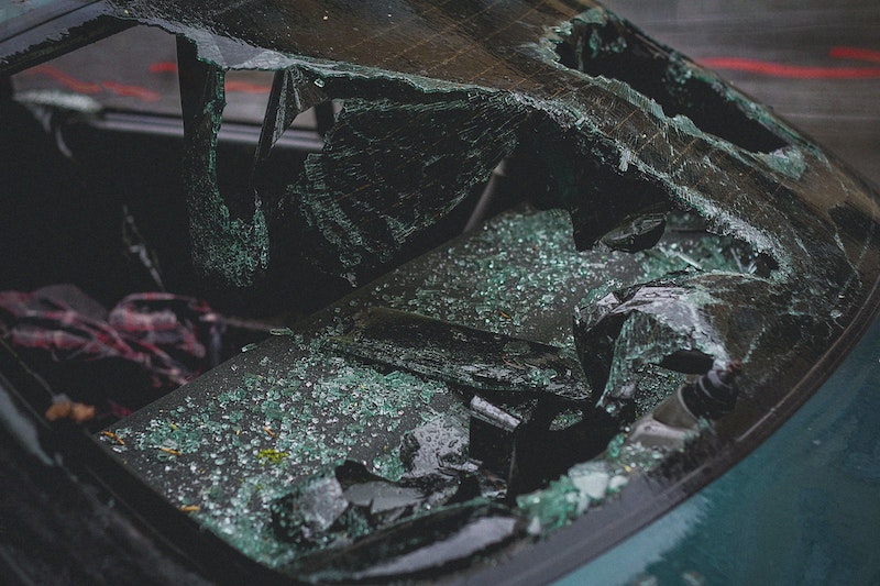 Damaged Rear Window Of A Car In A Crash