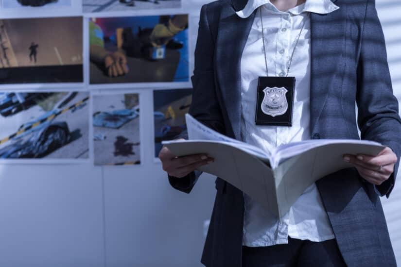 Photo of Policewoman Reviewing Files